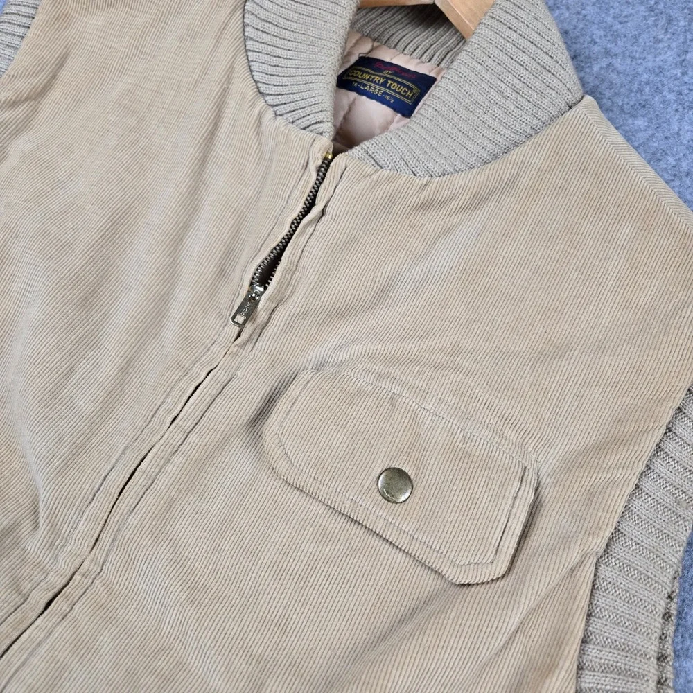 Vtg 70s Country Touch Corduroy Vest Mens L Tan Quilted Trim Workwear Western